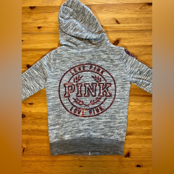 Victoria’a Secret PINK Marled Gray Hoodie Pink Sequins XS - Picture 5 of 10